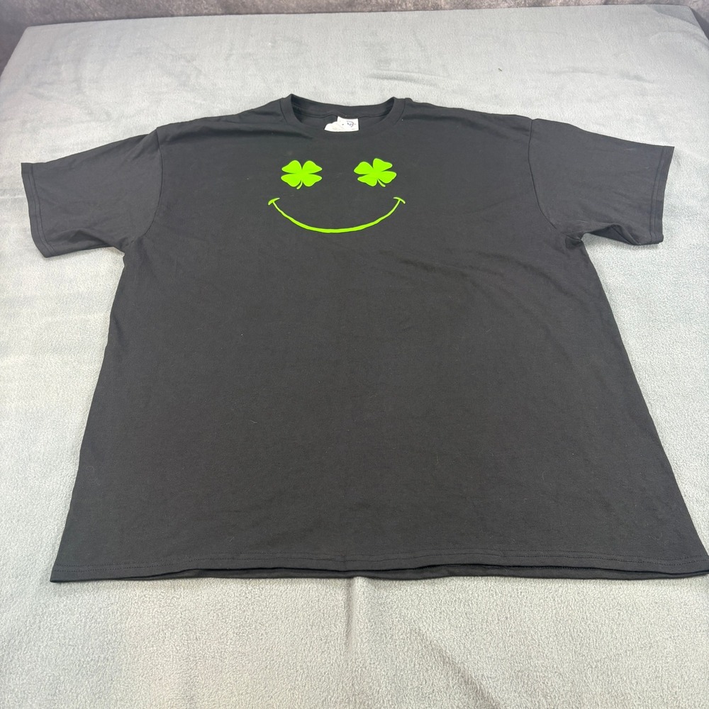 Vintage Delta Pro Weight Clover Smiley Face T-Shirt Black Neon Green L/XL NWT - Picture 2 of 6